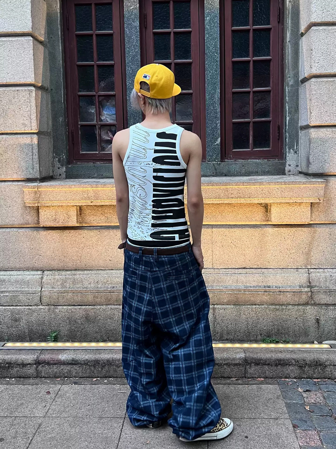 Line-Graphic Fitted Ribbed Tank Top - View 3