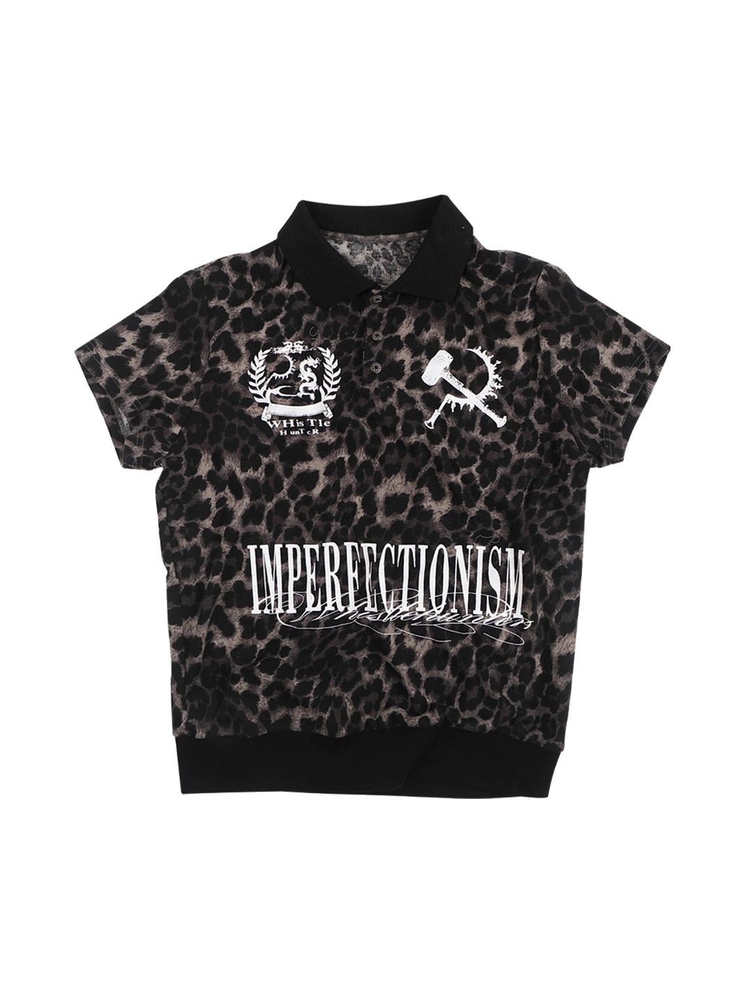 Leopard-Graphic Ribbed-Hem Polo Shirt