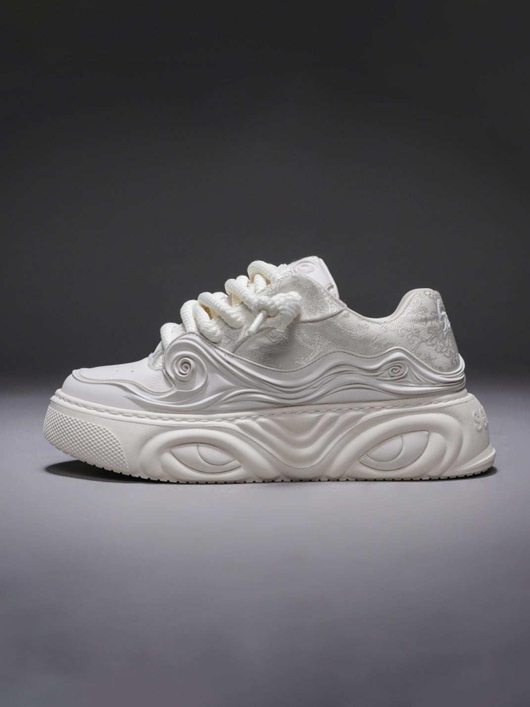 White Cloud-Embroidered Platform Sneakers - View 3