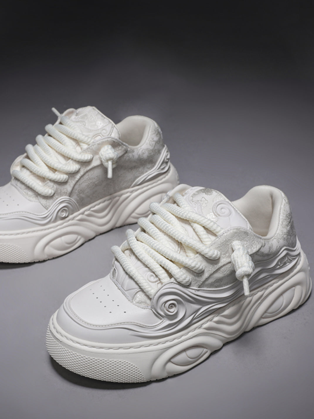 White Cloud-Embroidered Platform Sneakers - View 5