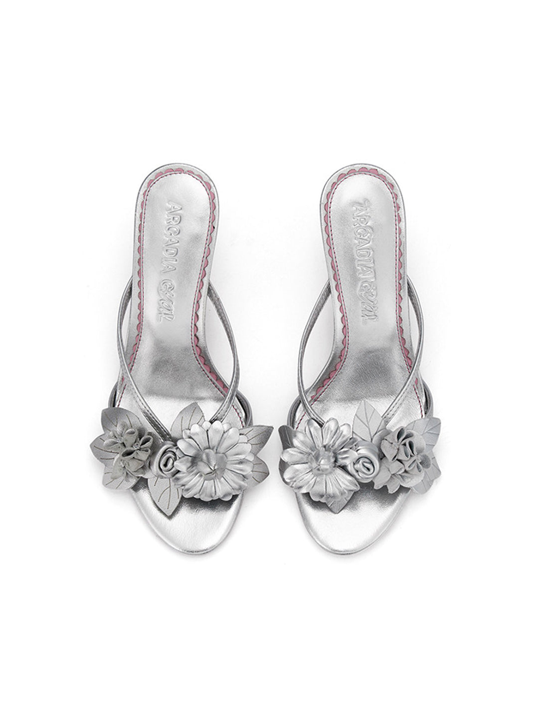 White Floral Kitten-Heel Slide Sandals - View 12