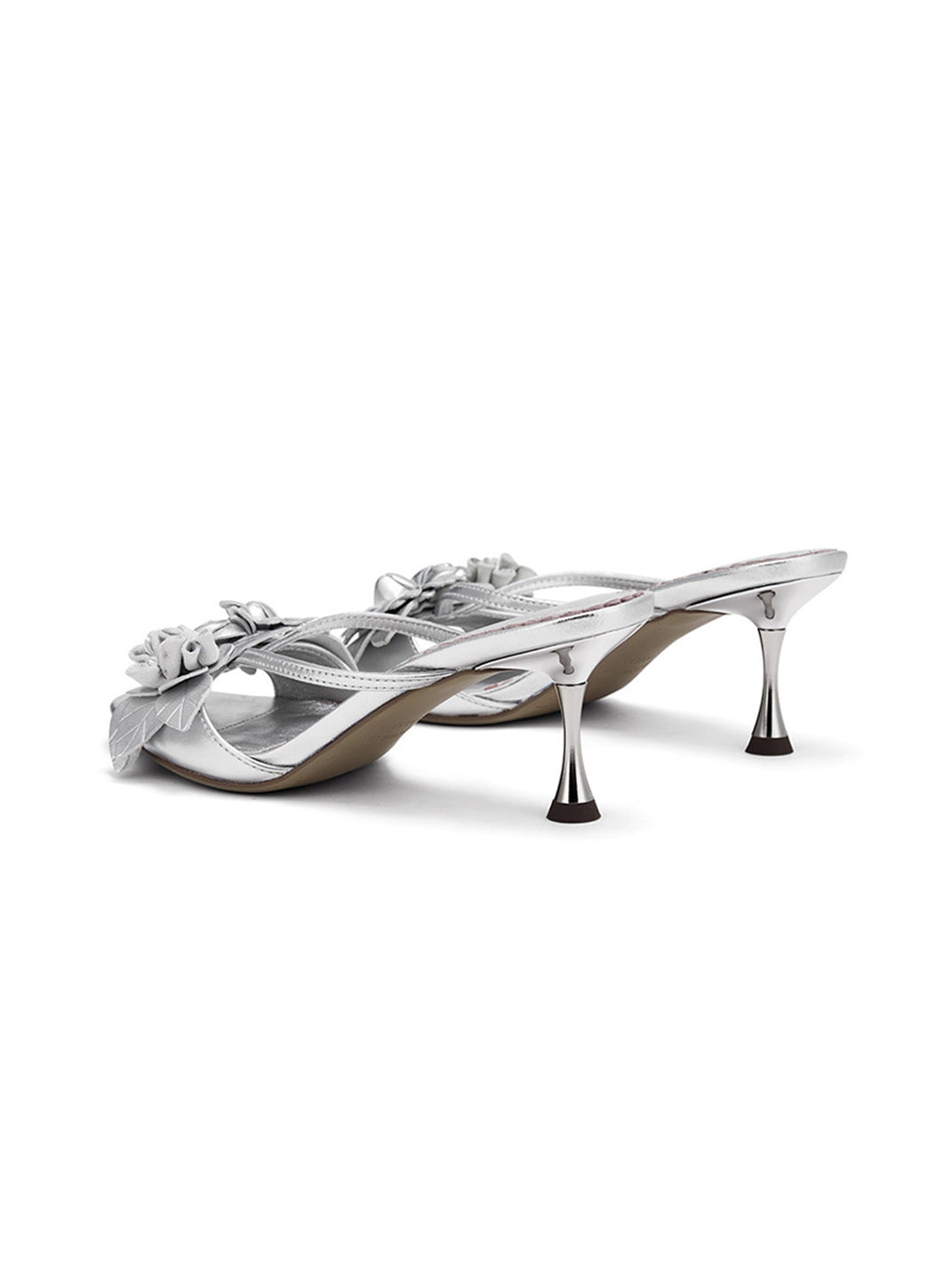 White Floral Kitten-Heel Slide Sandals - View 14