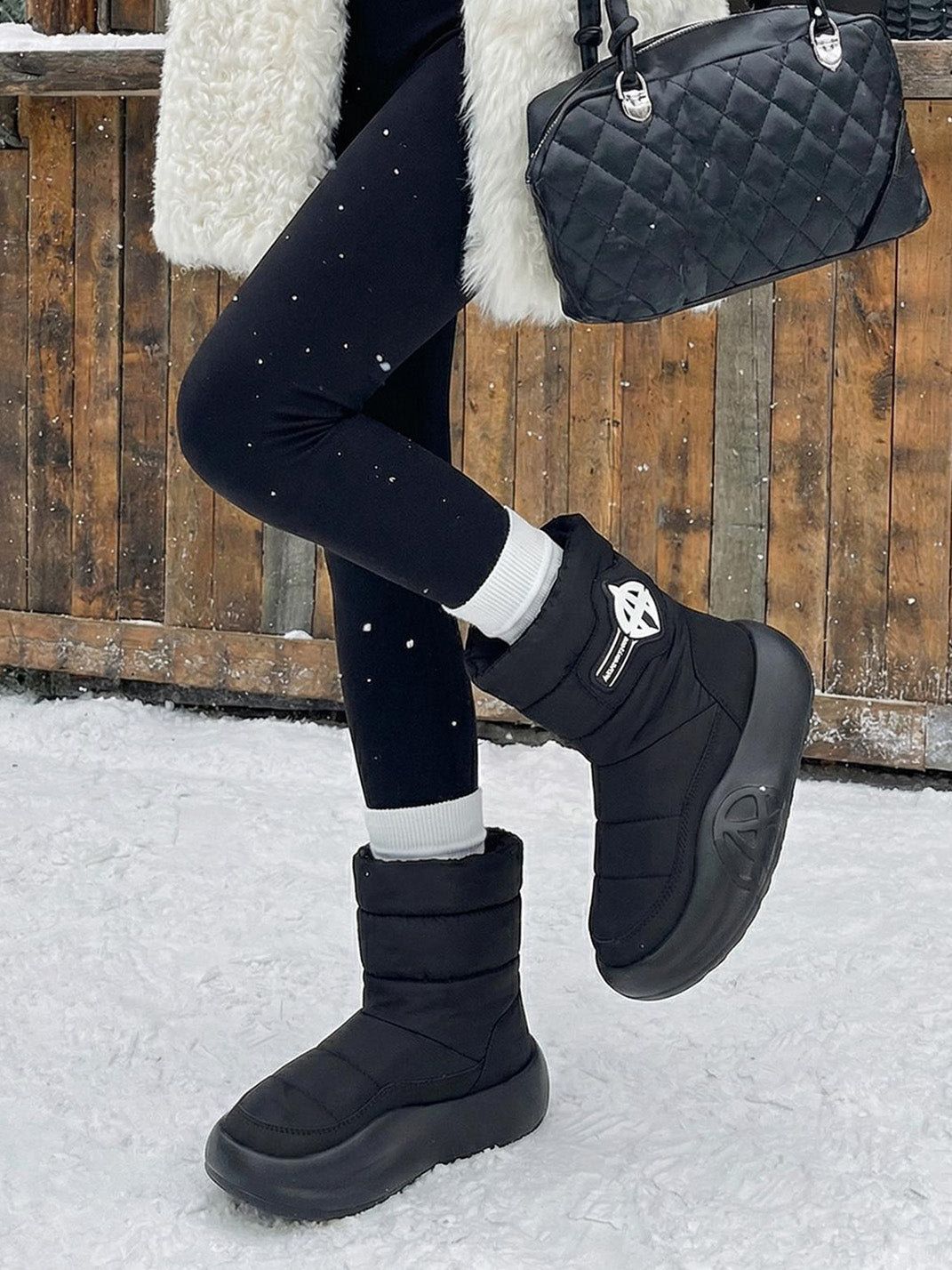 White Padded Mid-Calf Snow Boots - View 17