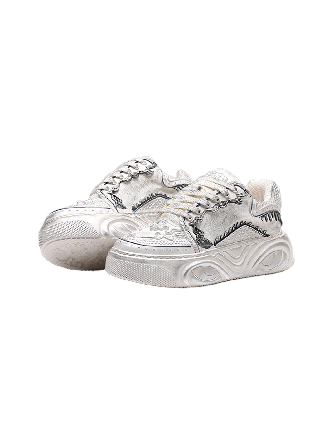 White Wukong Sculpted Platform Sneakers - View 9