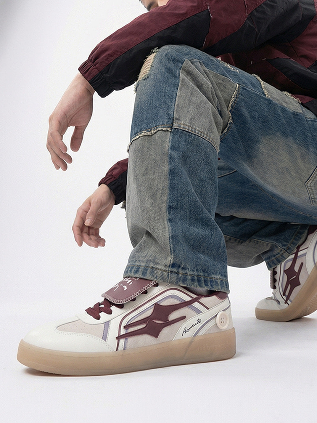 Wine Red Strap Retro Trainer Sneakers - View 4