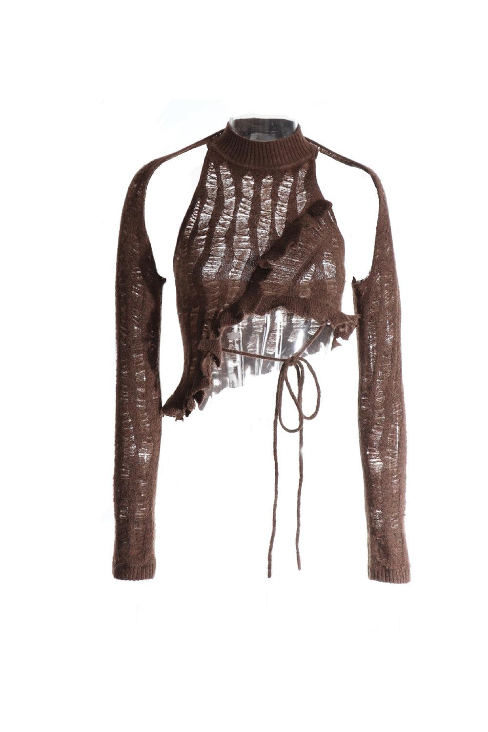 Distressed Wrap Knit Top