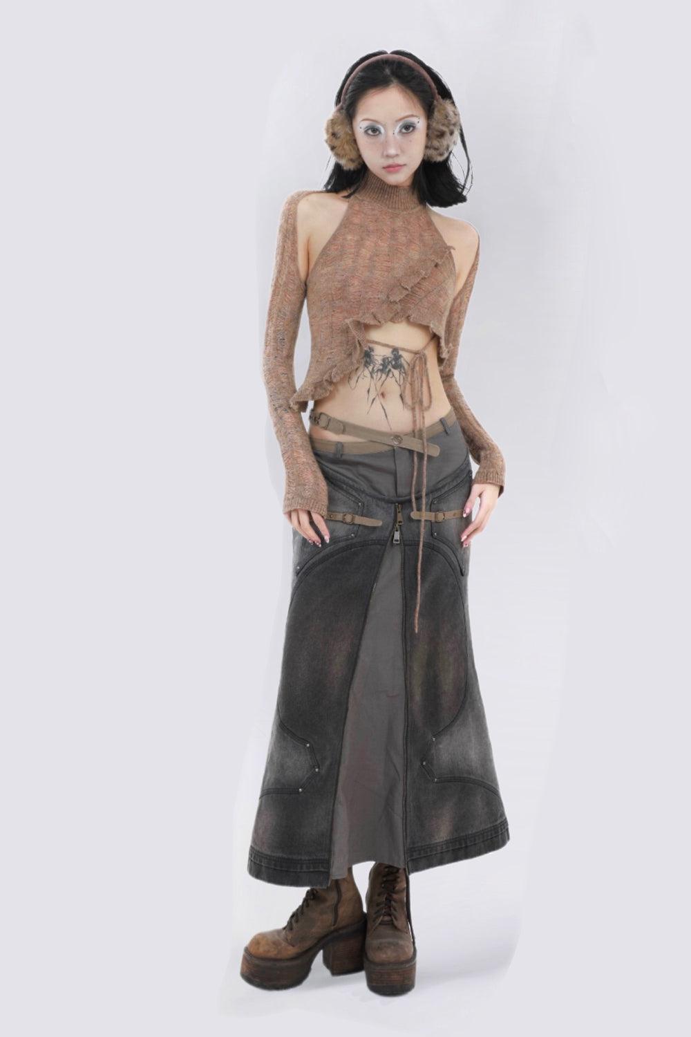 Distressed Wrap Knit Top