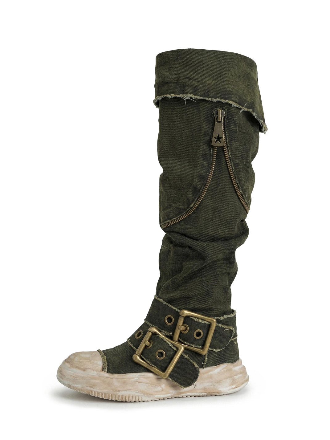 Multi-Wear Distressed Canvas Knee-High Boots