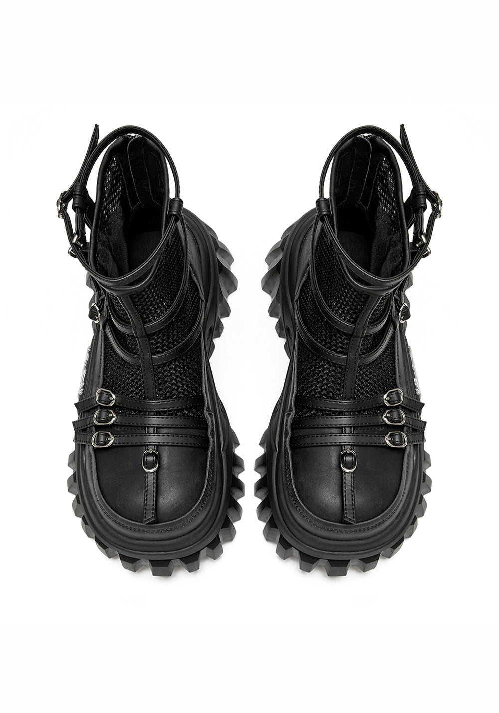 Black Mesh-Cuff Platform Combat Boots - View 6