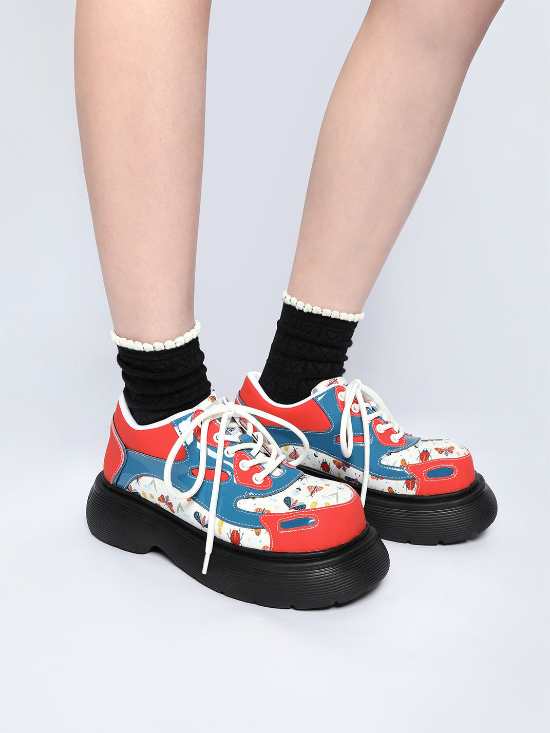 Butterfly-Panel Platform Lace-Up Derby Shoes - View 2