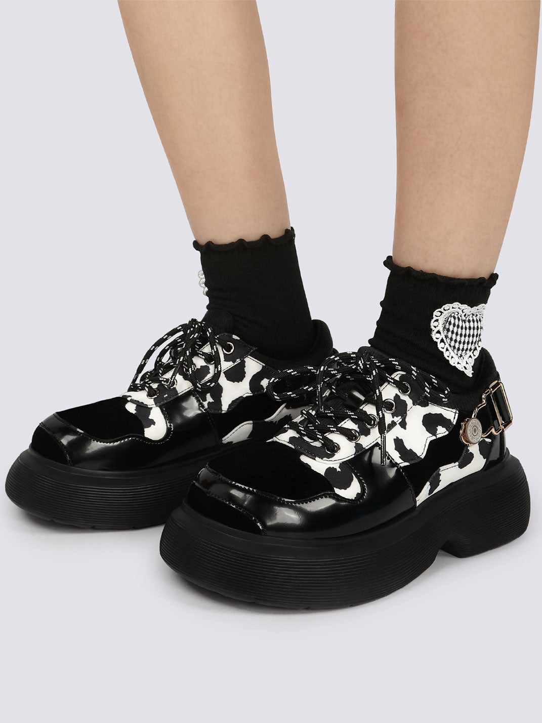 Cow-Print Buckled Platform Mary Janes - View 2