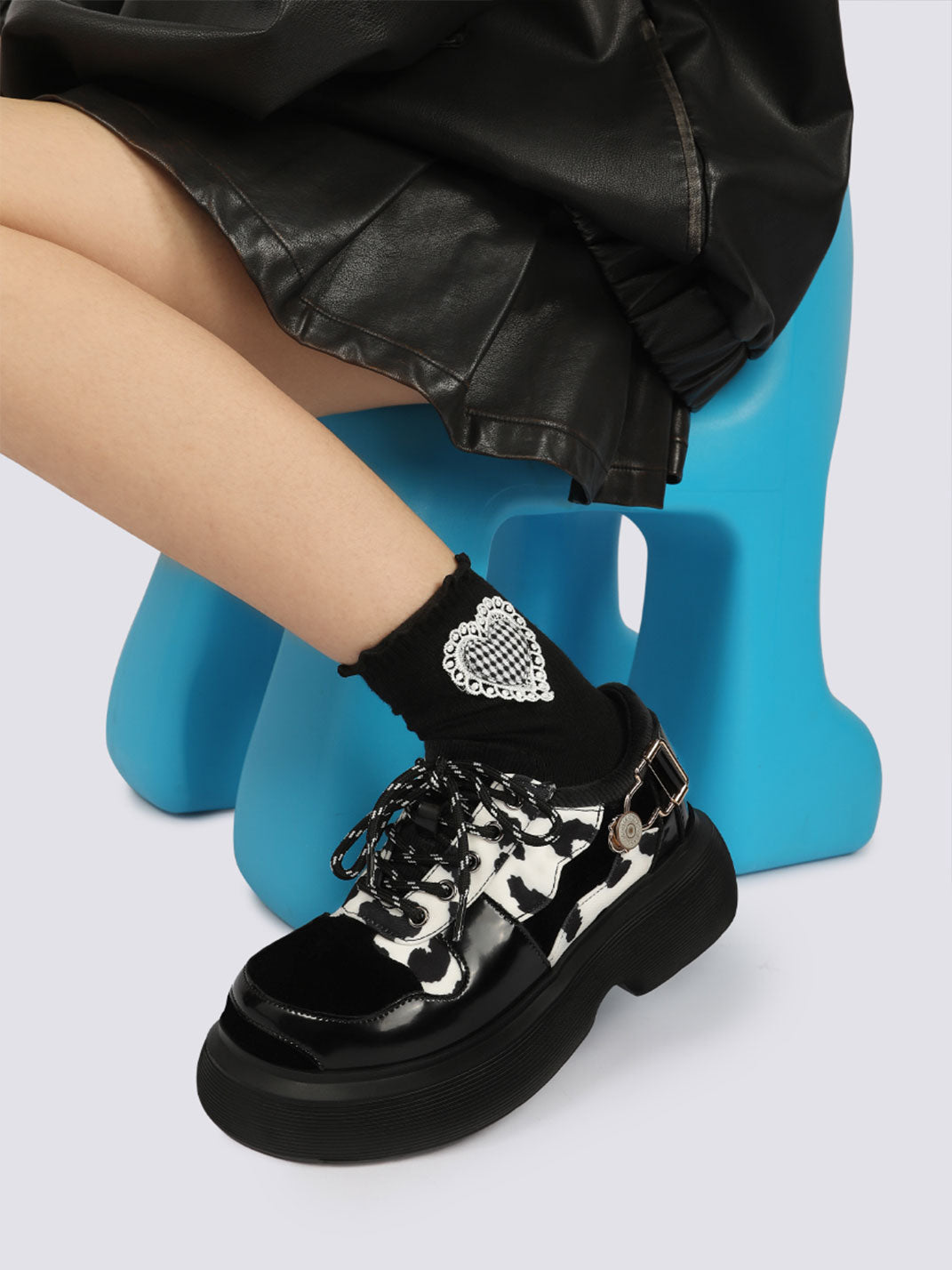 Cow-Print Buckled Platform Mary Janes - View 4