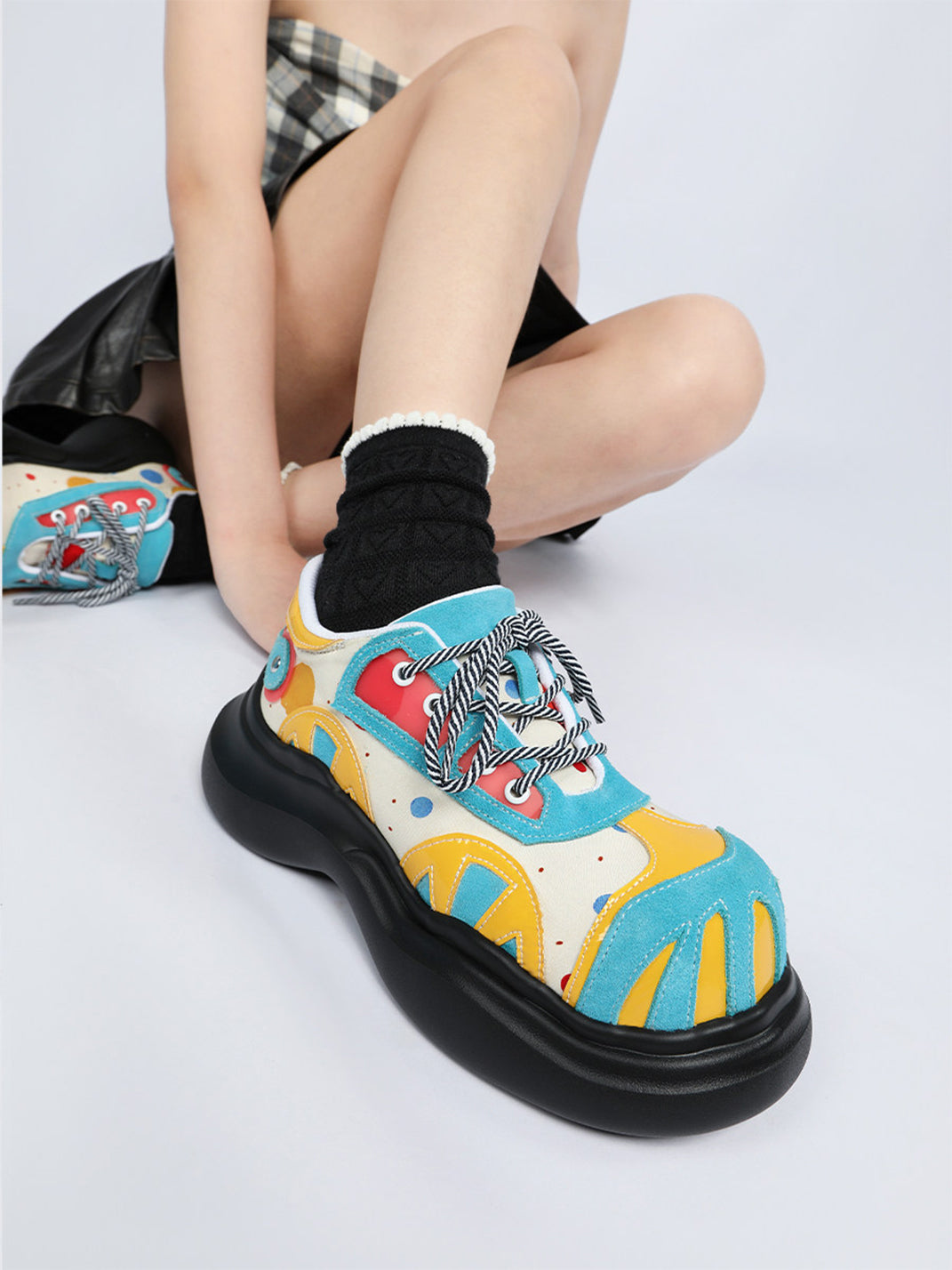 Primary-Color Graphic Platform Derby Shoes - View 4