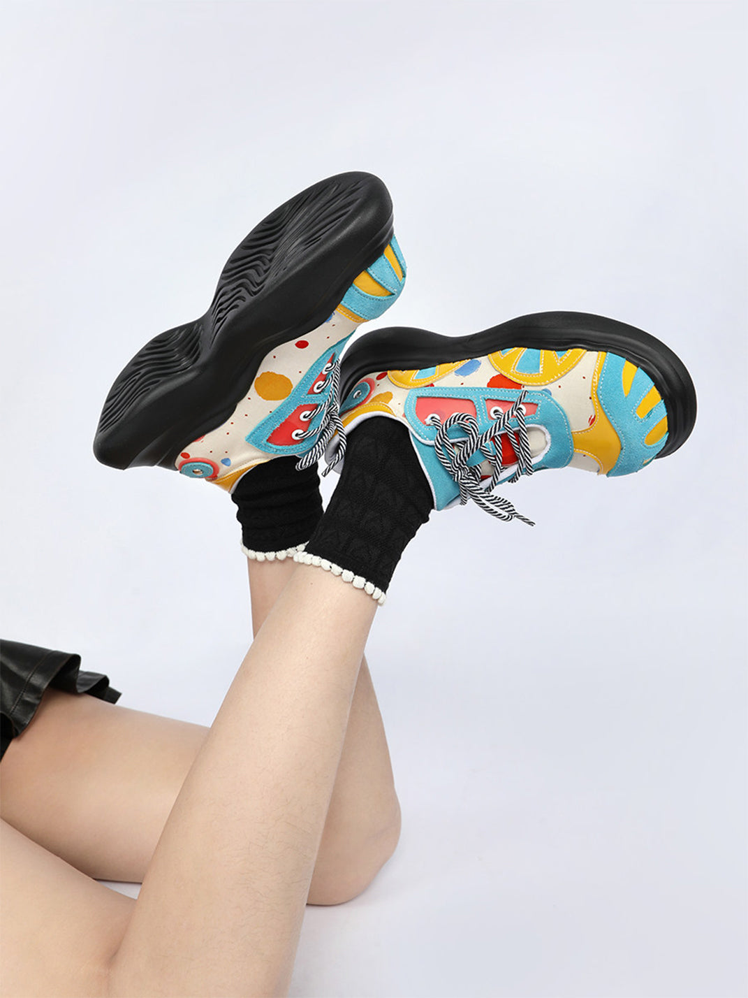 Primary-Color Graphic Platform Derby Shoes - View 5