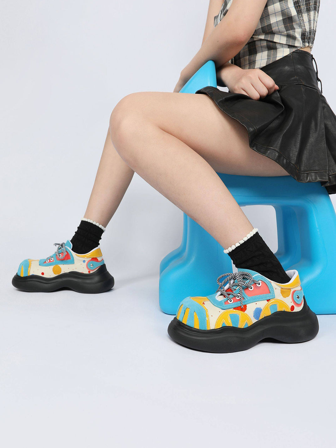 Primary-Color Graphic Platform Derby Shoes - View 7