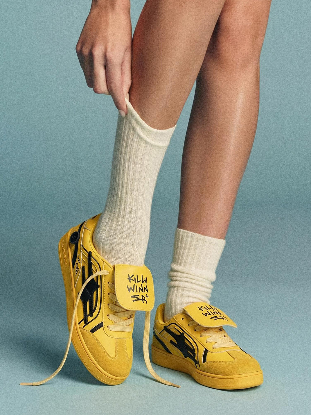 Yellow Graphic Retro Trainer Sneakers - View 2