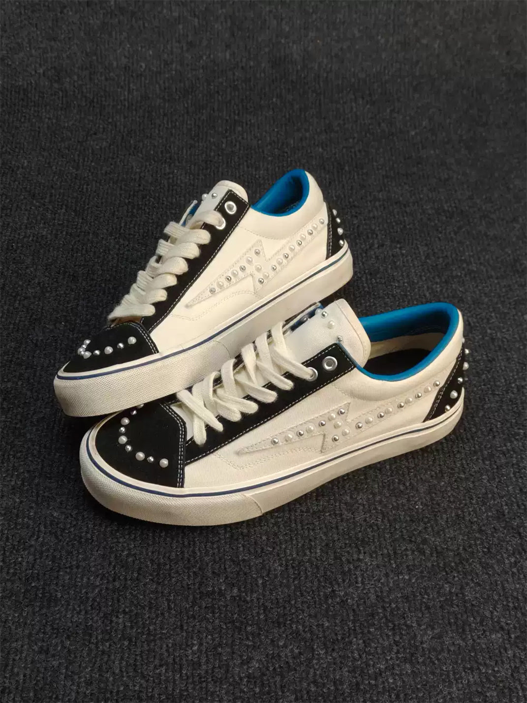 Blue-Trim Pearl-Studded Skate Sneakers - View 3