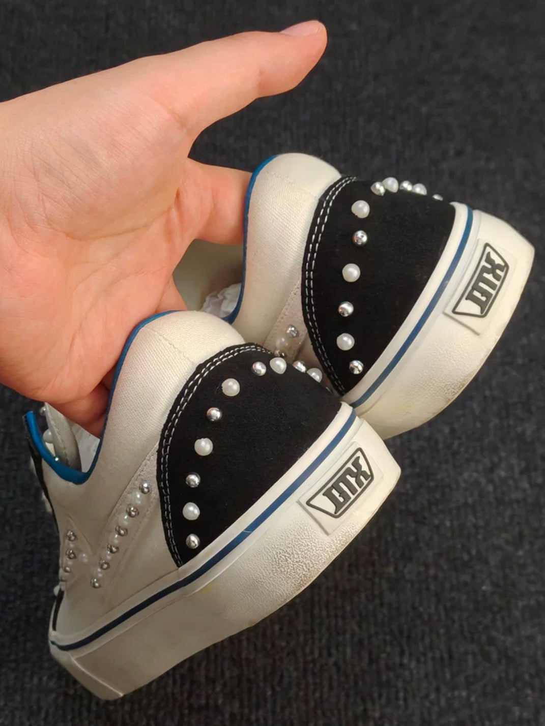 Blue-Trim Pearl-Studded Skate Sneakers - View 6