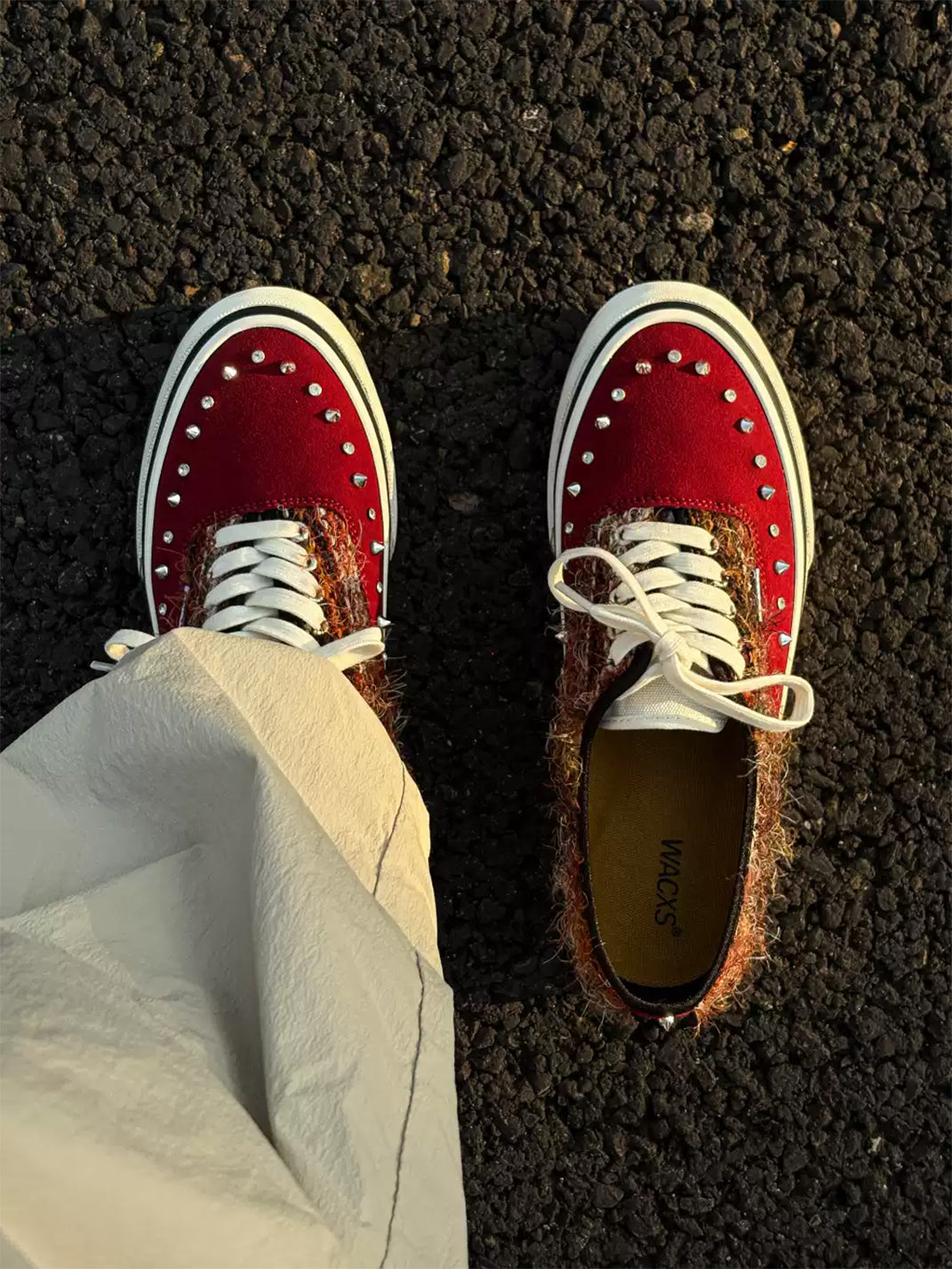 Reddish-Brown Studded Suede Low-Top Sneakers - View 3