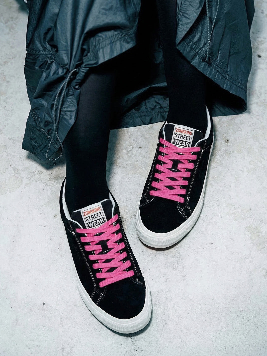 Neon-Lace Suede Platform Canvas Sneakers - View 3