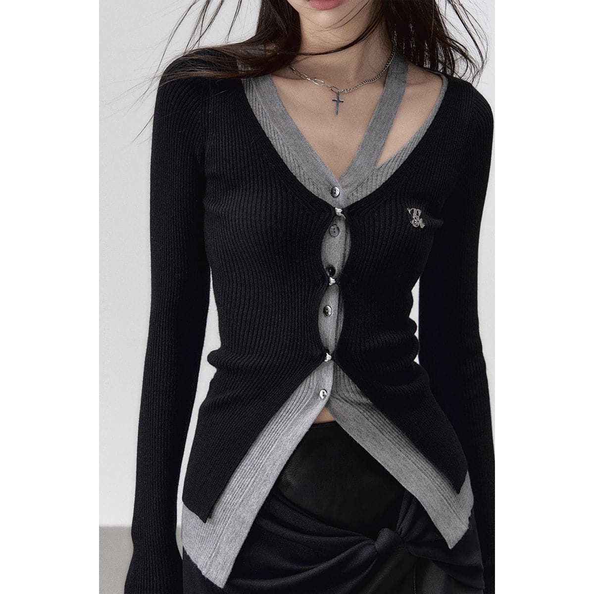 Elegant Black Knit Long Cardigan With Hollow Out Design - chiclara