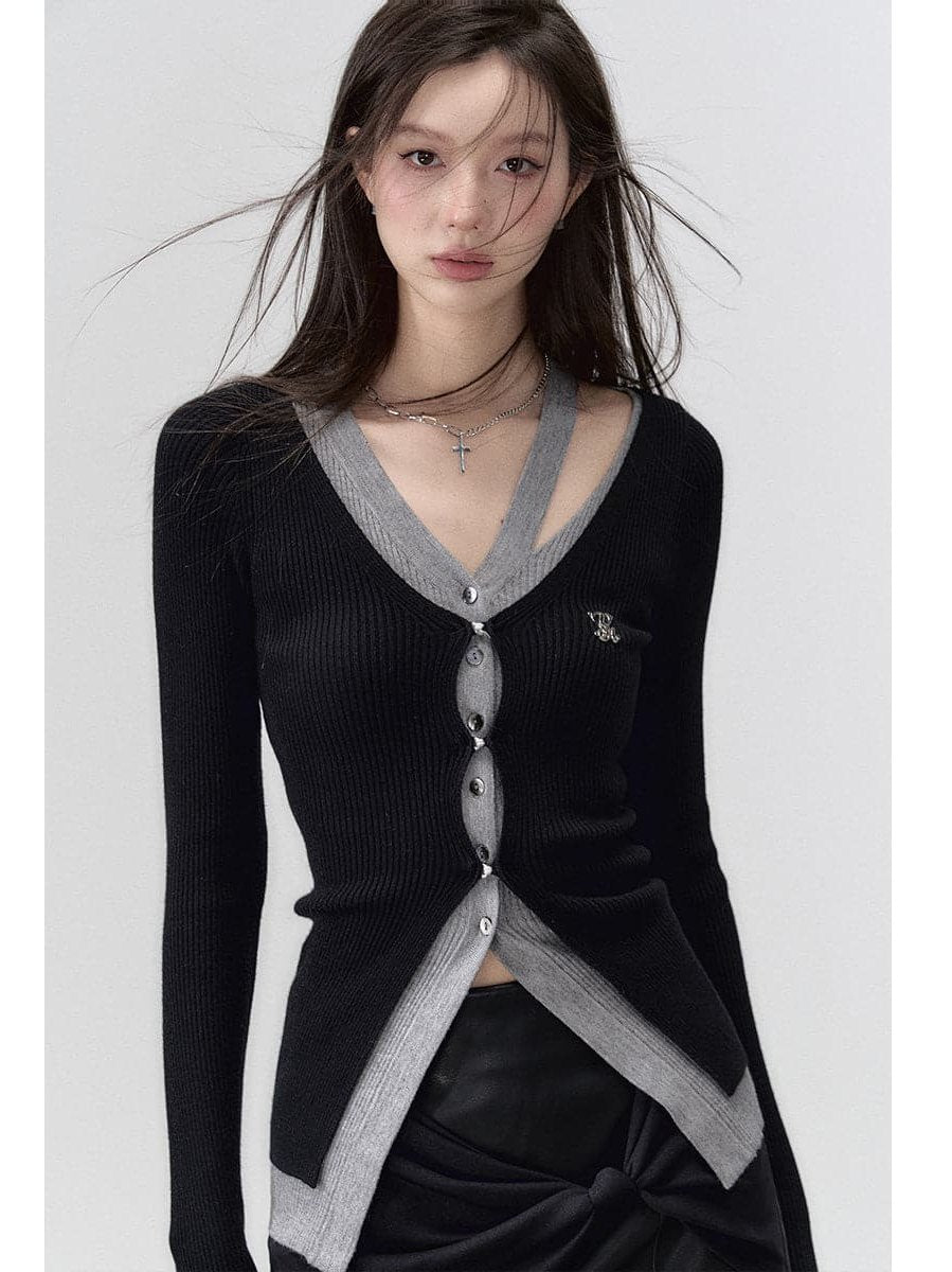 Elegant Black Knit Long Cardigan With Hollow Out Design - chiclara