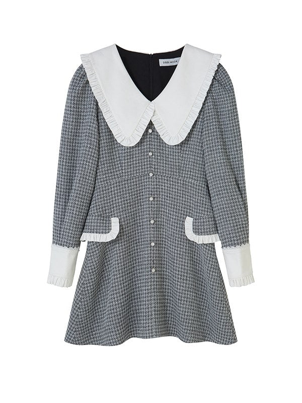 Frilled Plaid Big-Collar Dress - chiclara