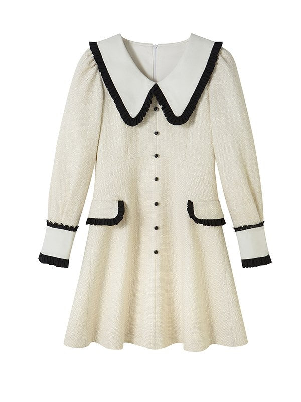 Frilled Plaid Big-Collar Dress - chiclara