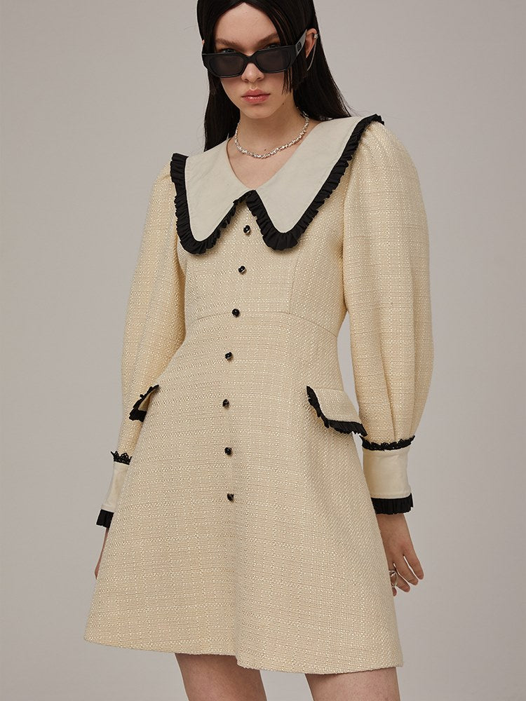 Frilled Plaid Big-Collar Dress - chiclara