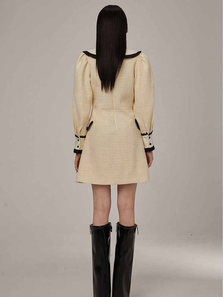 Frilled Plaid Big-Collar Dress - chiclara