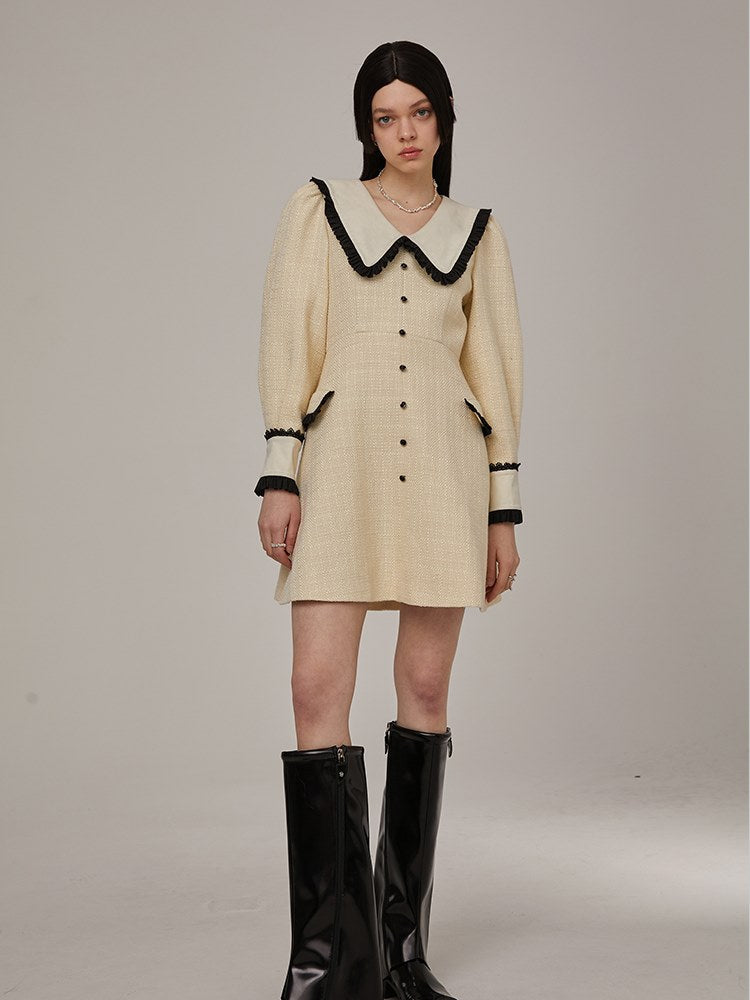 Frilled Plaid Big-Collar Dress - chiclara