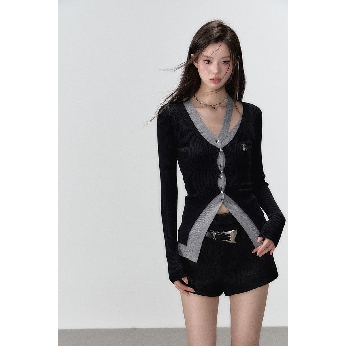 Elegant Black Knit Long Cardigan With Hollow Out Design - chiclara