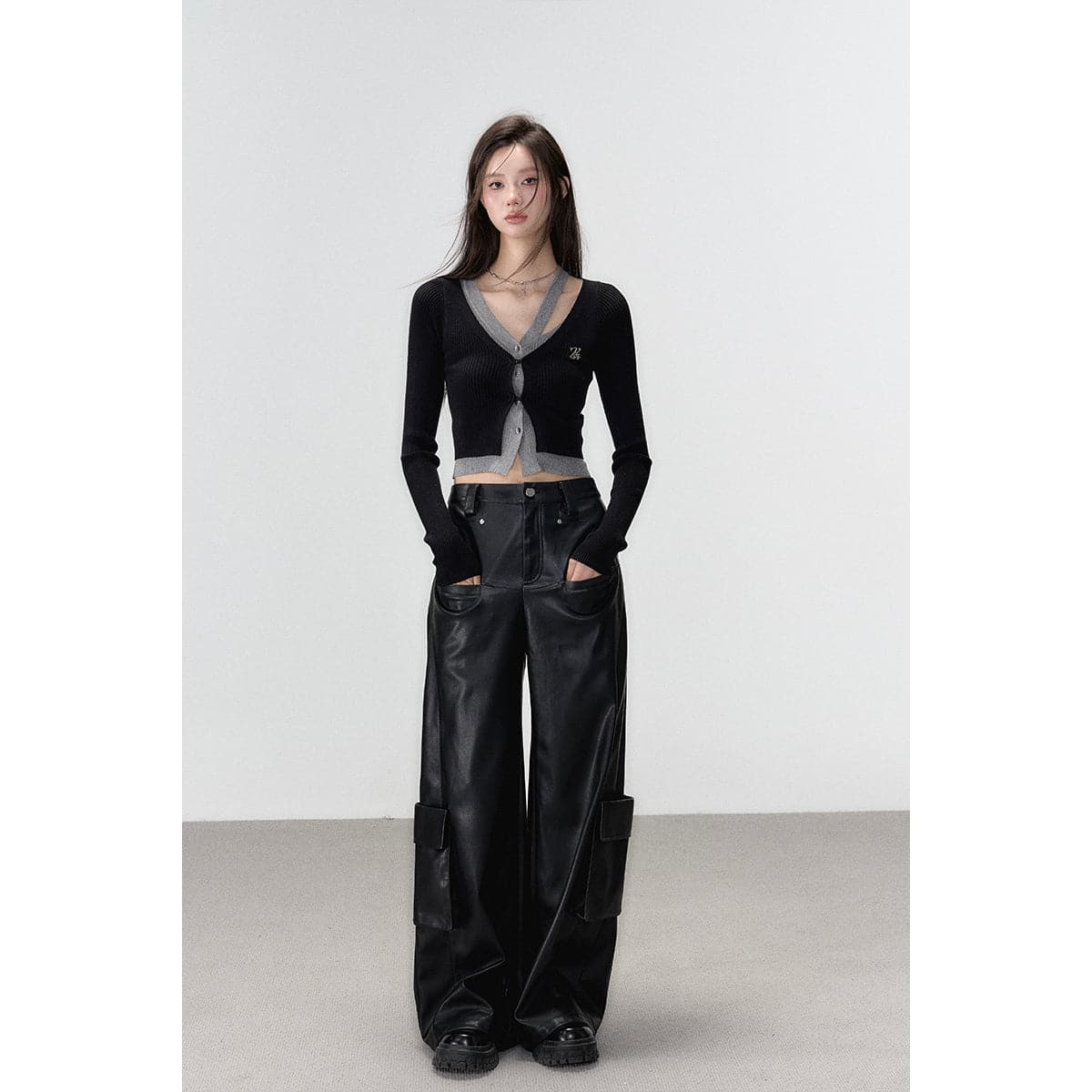 Elegant Black Knit Long Cardigan With Hollow Out Design - chiclara