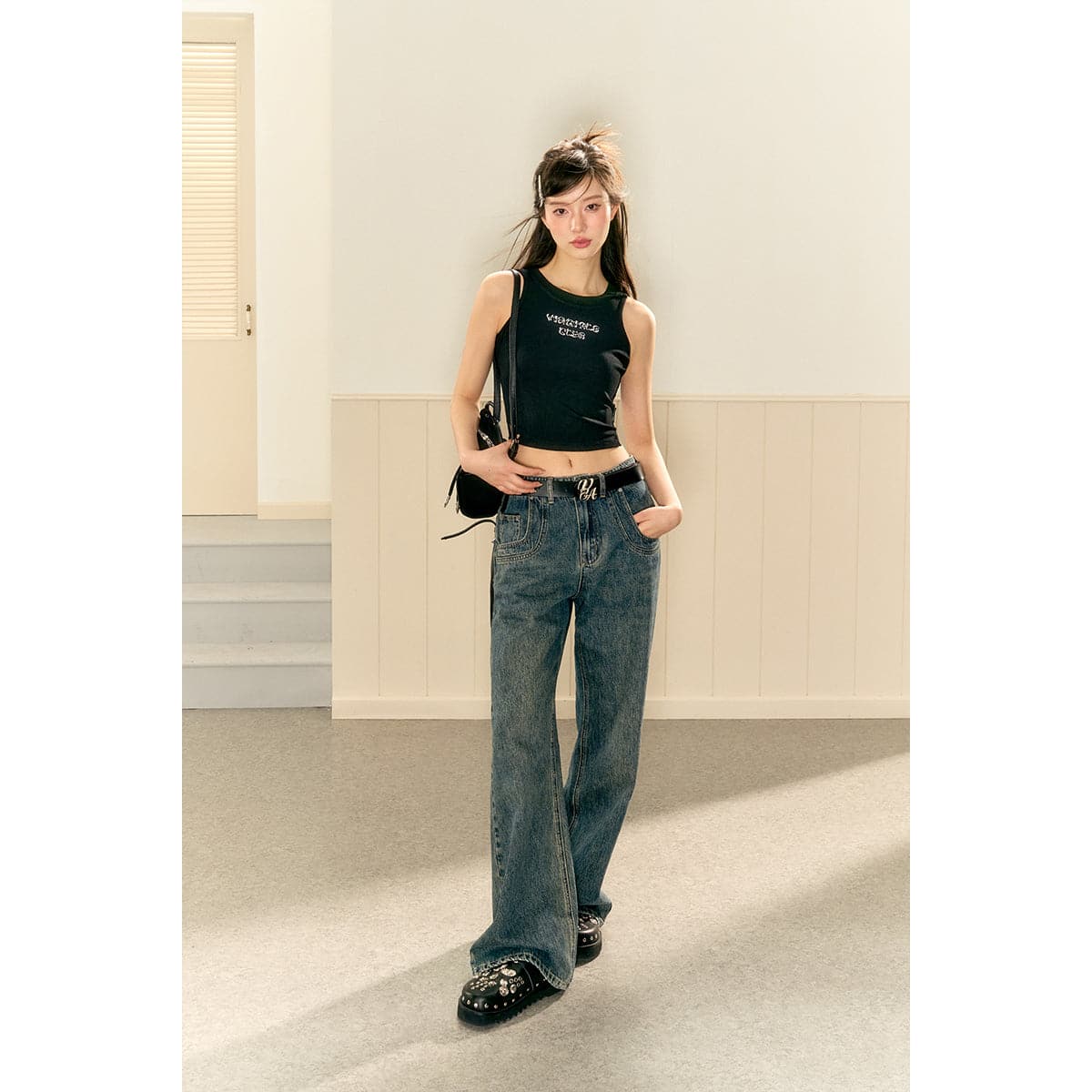 Premium 3D Washed Blue Denim Jeans With Oversized Pocket - chiclara