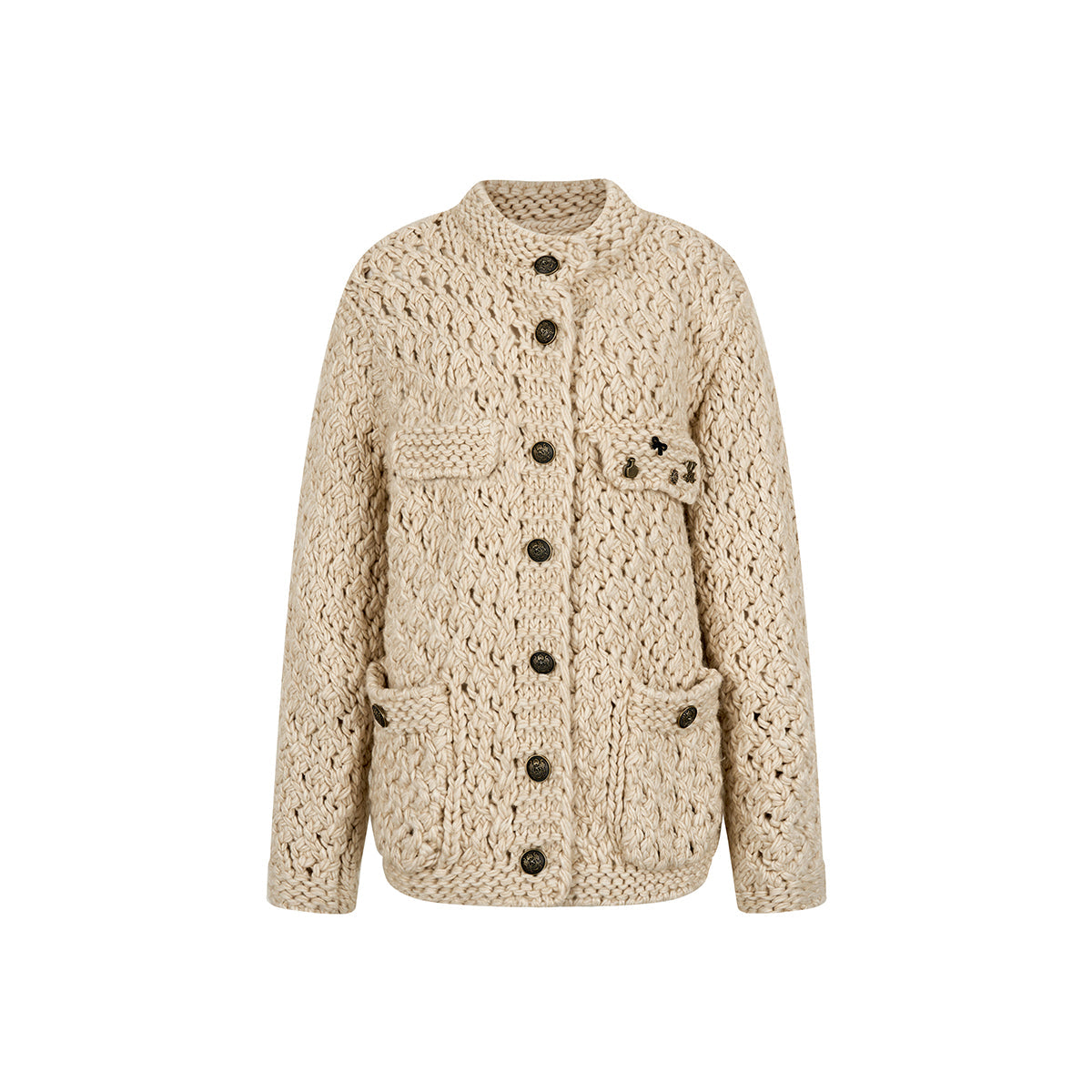 Metallic Knit Cardigan In Oatmeal - chiclara