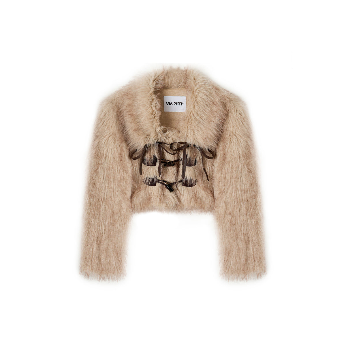 Khaki Fluffy Jacket With Horn Toggle Button - chiclara