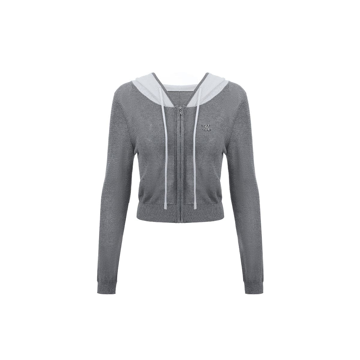 Grey Color Blocked Knit Short Zip Hoodie - chiclara