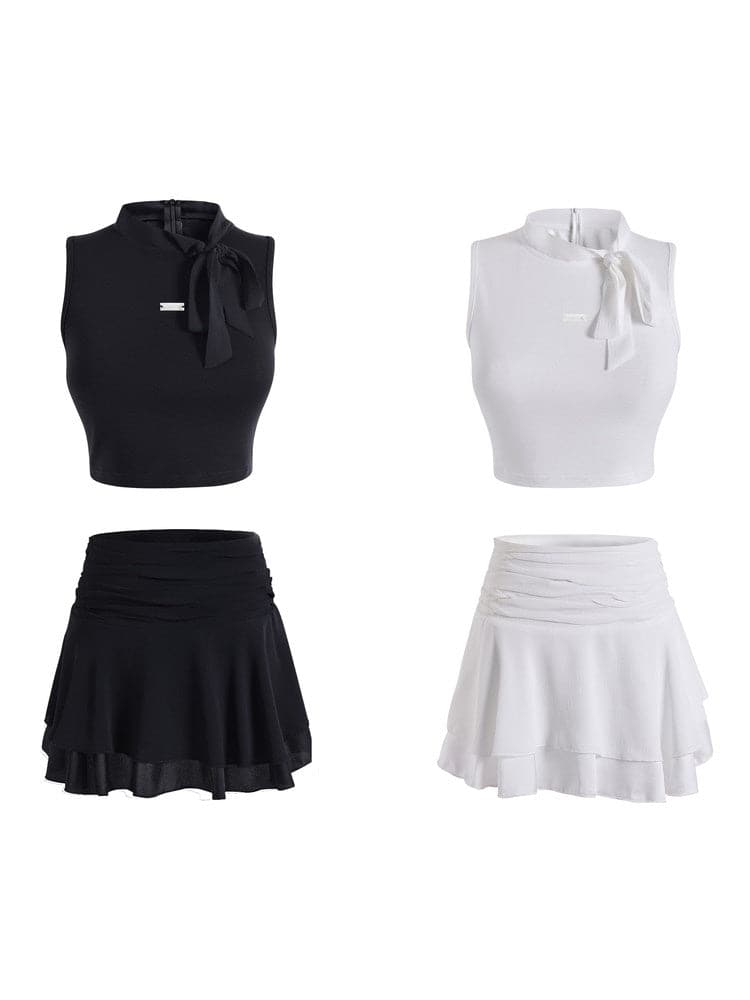 Sleek Sleeveless Ribbon Set - chiclara