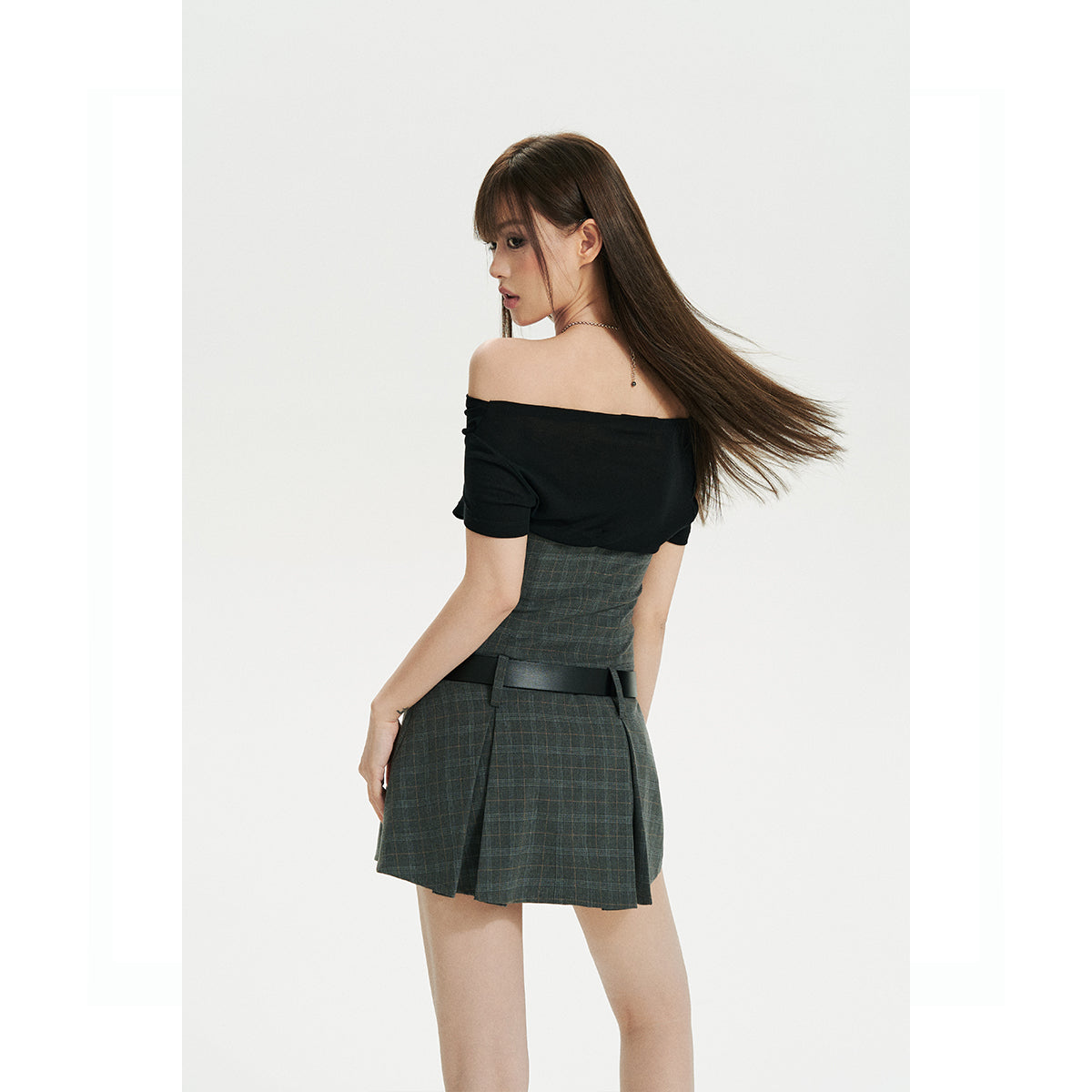 Elegant Off-Shoulder Dress With Illusion Layer - chiclara