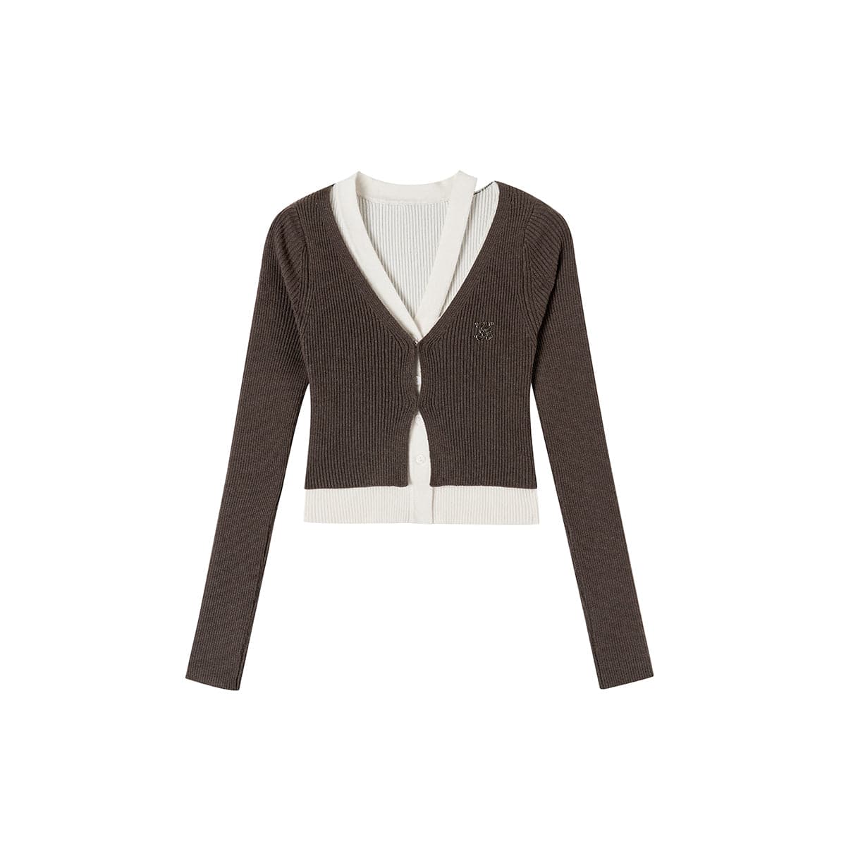Hollow Out Knit Short Cardigan - Brown - chiclara