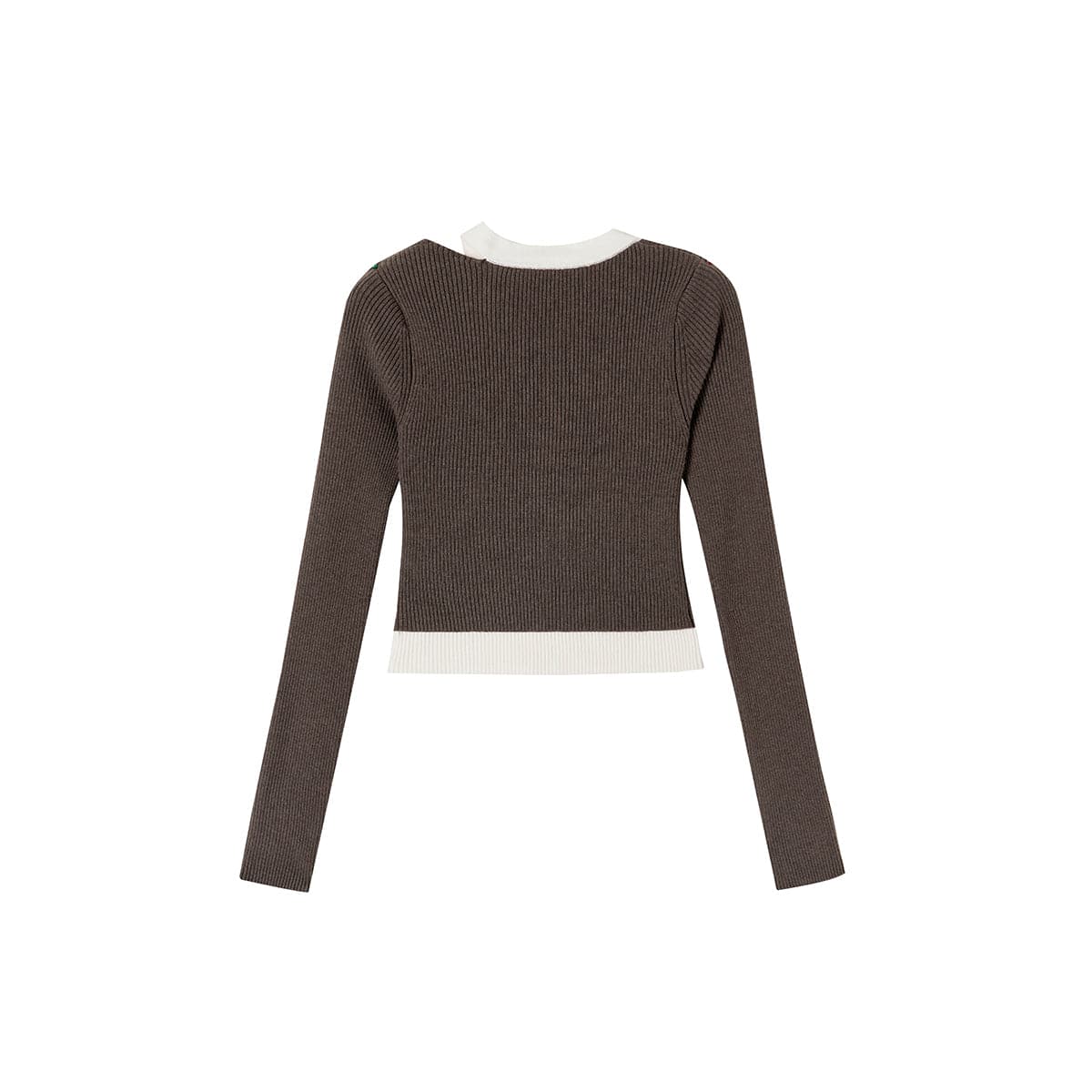 Hollow Out Knit Short Cardigan - Brown - chiclara