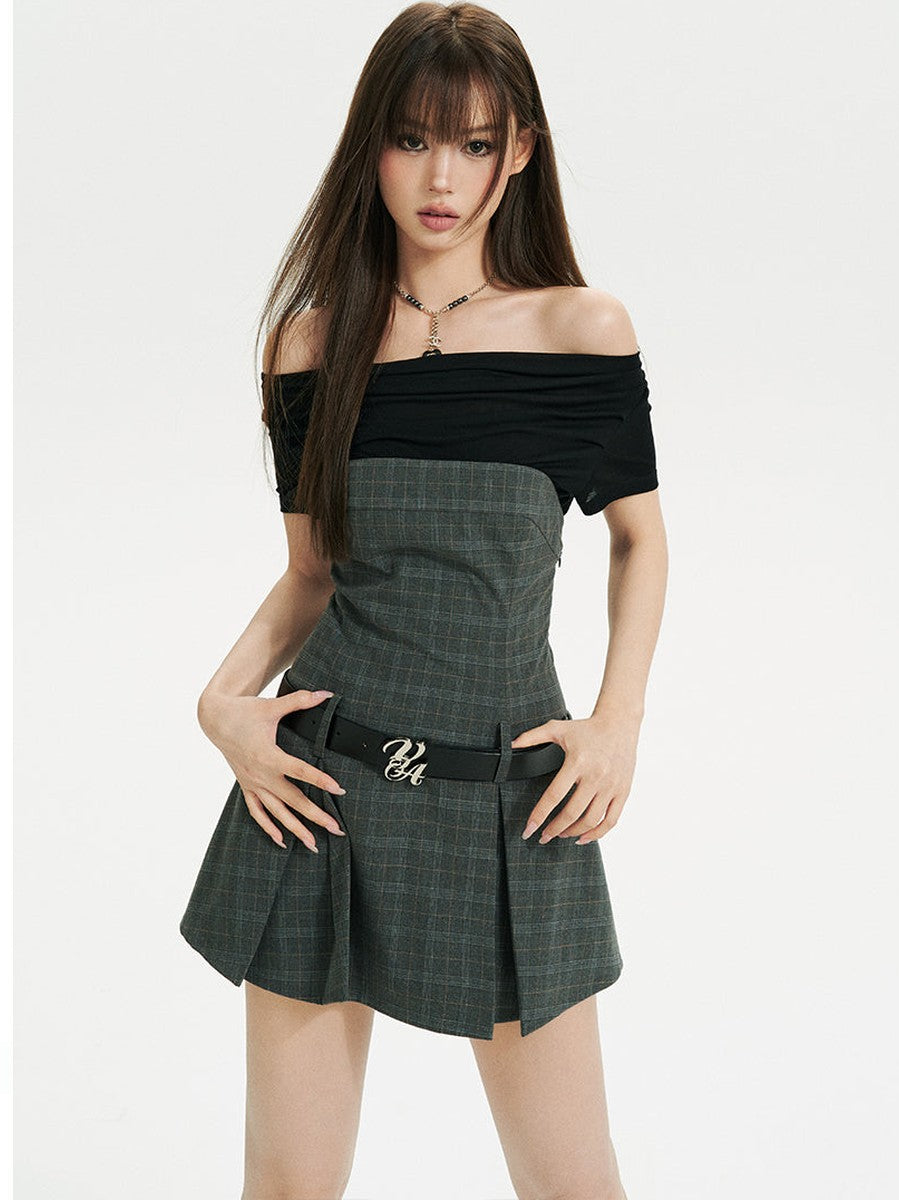 Elegant Off-Shoulder Dress With Illusion Layer - chiclara