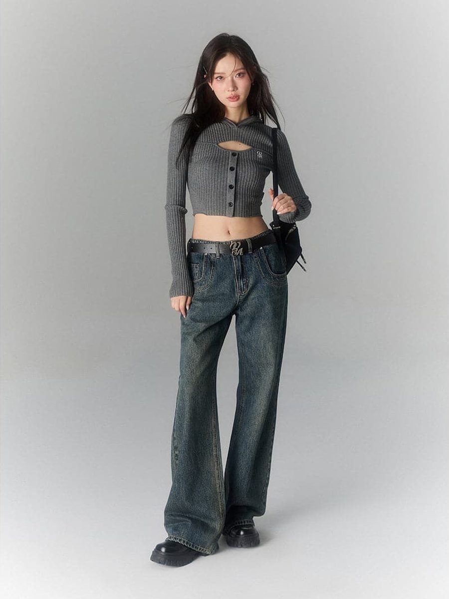 Premium 3D Washed Blue Denim Jeans With Oversized Pocket - chiclara