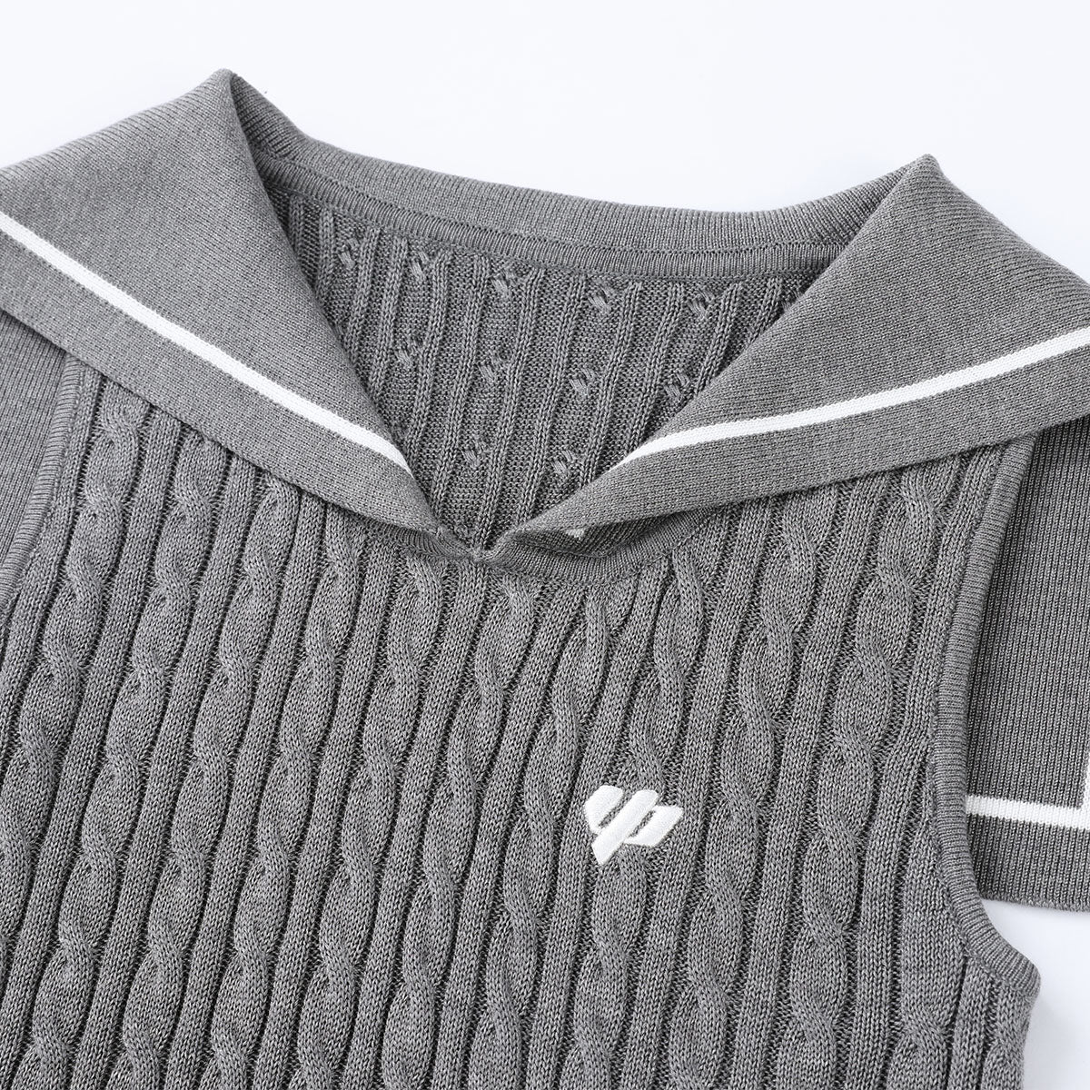 Grey Sailor Collar Vest With Logo Embroidery - chiclara
