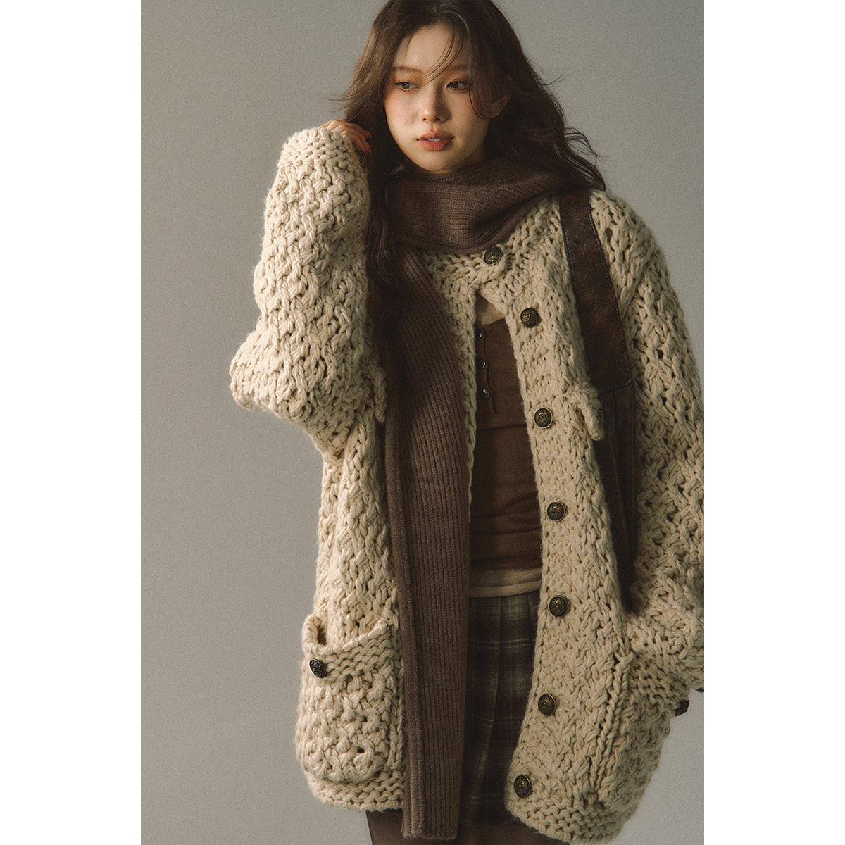 Metallic Knit Cardigan In Oatmeal - chiclara