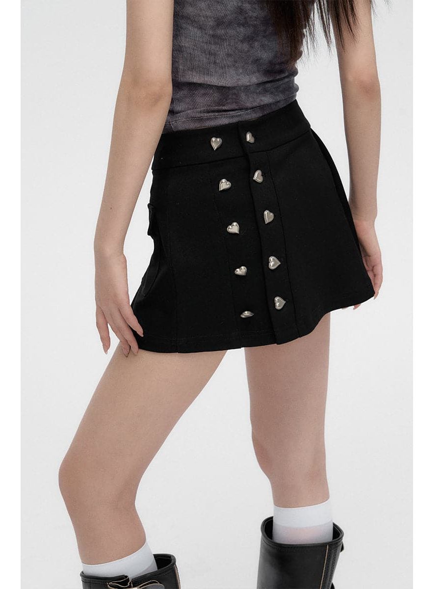 Black Heart Button Skirt - Three-Way Design - chiclara