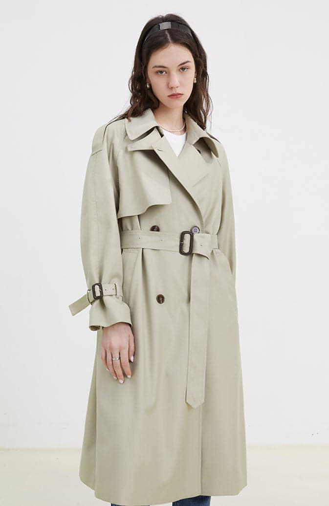 Double-Breasted Loose Mid-Length Melton Trench Coat - chiclara