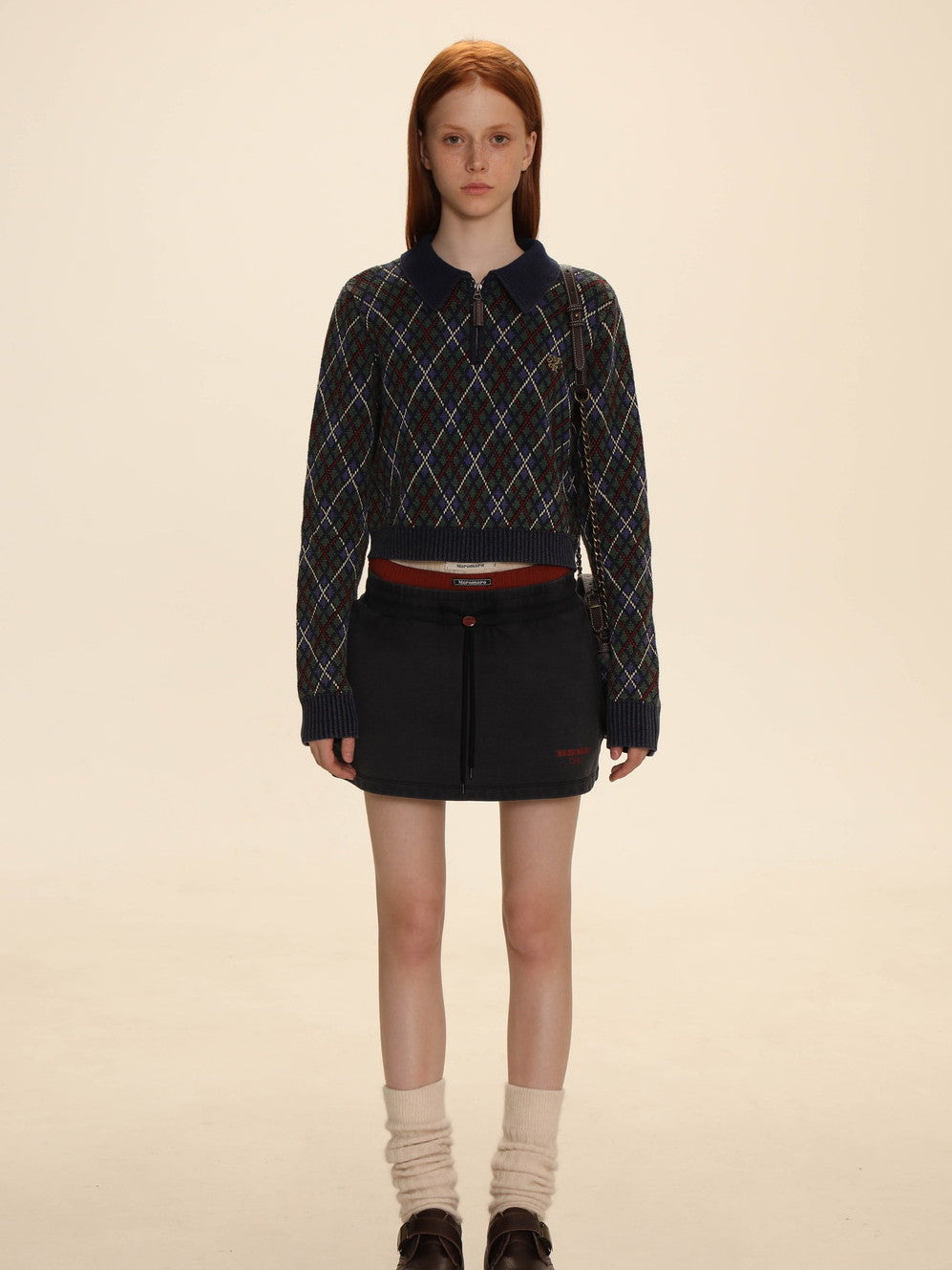 Vintage Argyle Polo-Neck V-Neck Feminine Sweater - chiclara