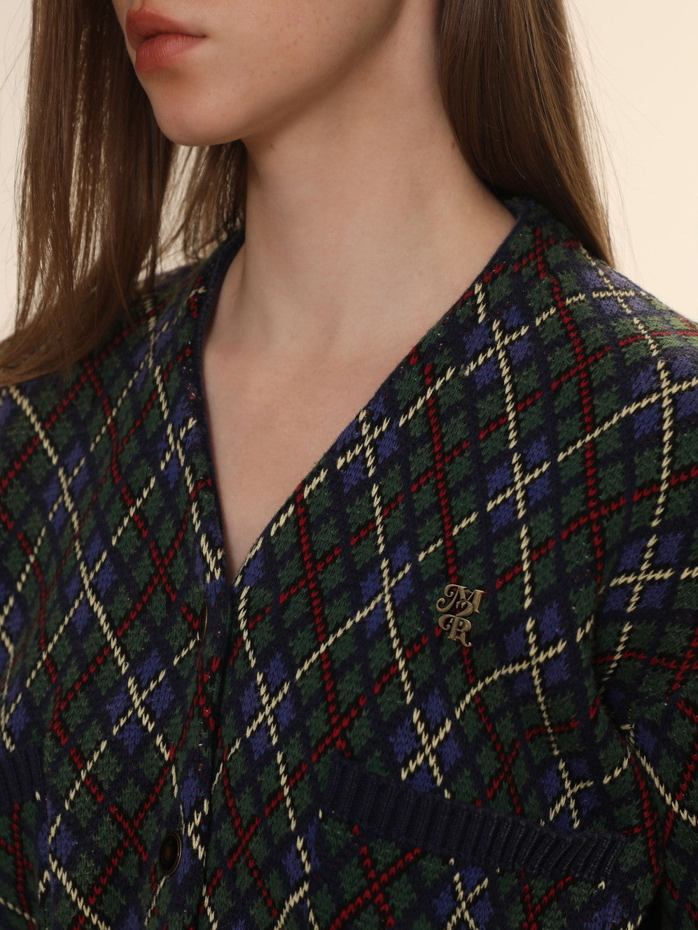 Vintage Argyle Polo-Neck V-Neck Feminine Sweater - chiclara