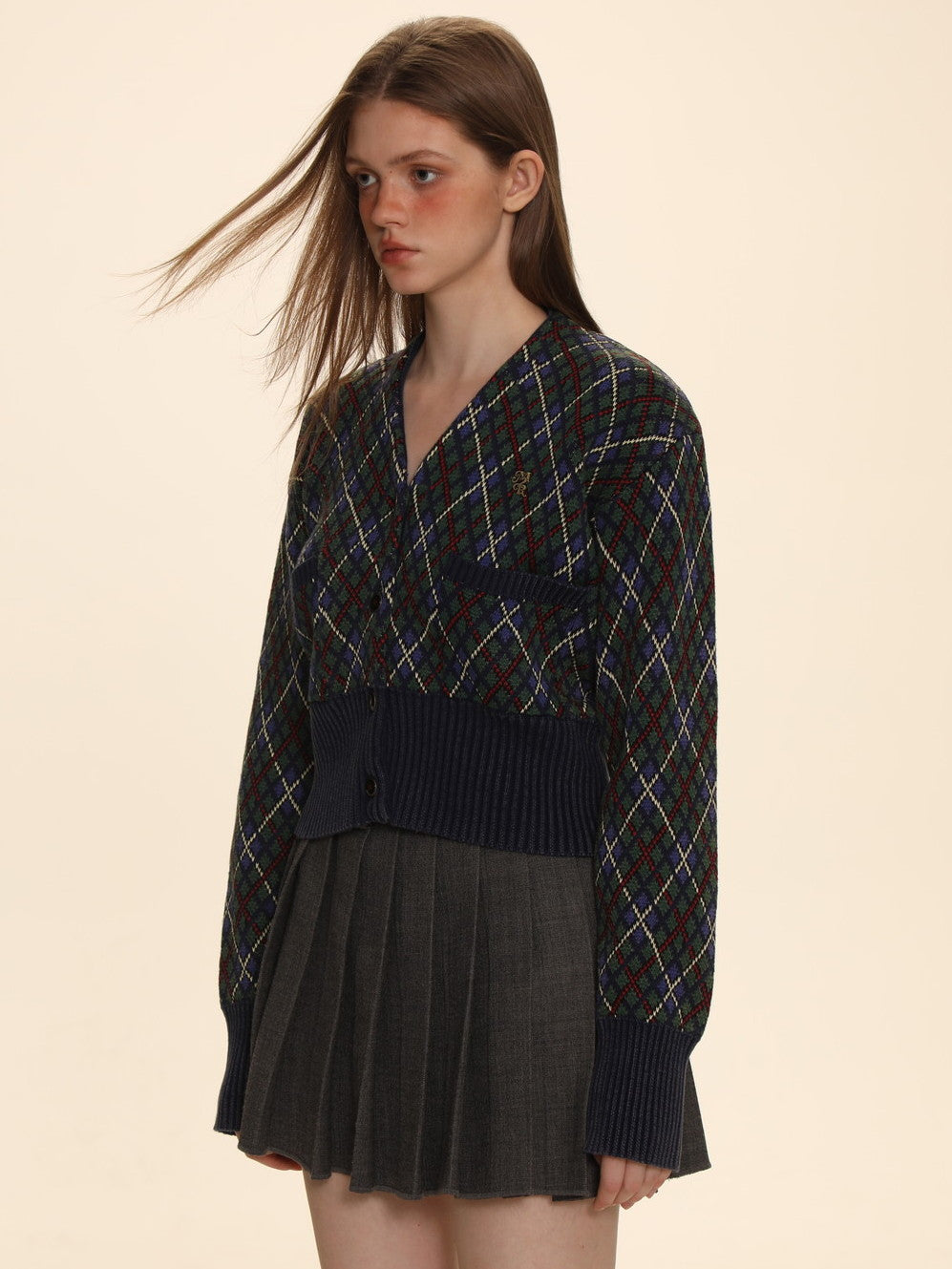 Vintage Argyle Polo-Neck V-Neck Feminine Sweater - chiclara